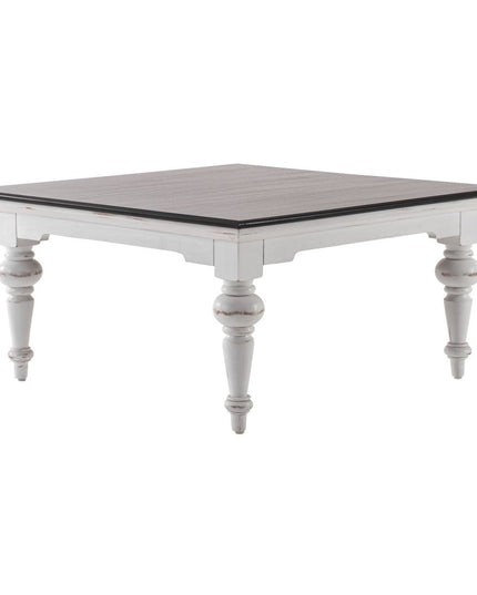 39" Brown and White Wood Square Distressed Coffee Table