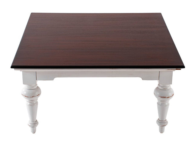 39" Brown and White Wood Square Distressed Coffee Table