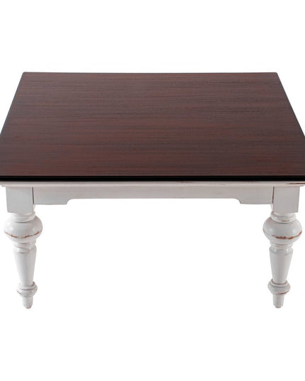 39" Brown and White Wood Square Distressed Coffee Table