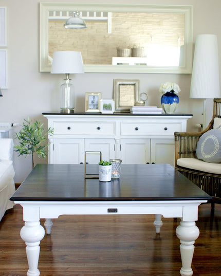 39" Brown and White Wood Square Distressed Coffee Table