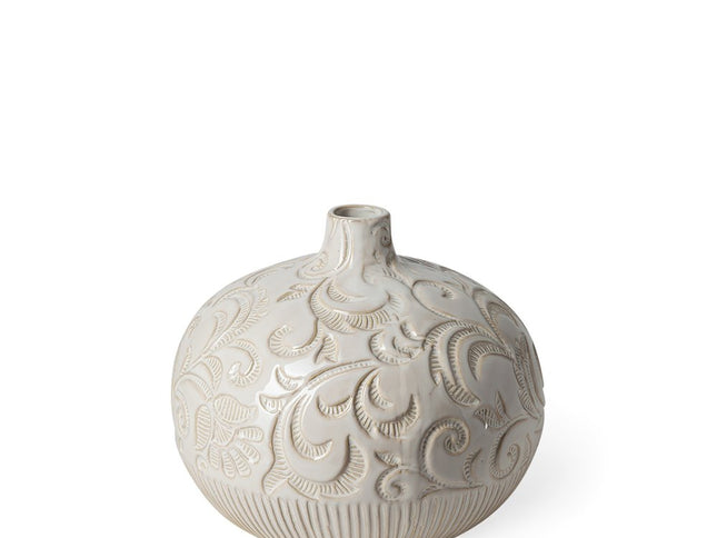 8" White Abstract Cylinder Ceramic Table Vase