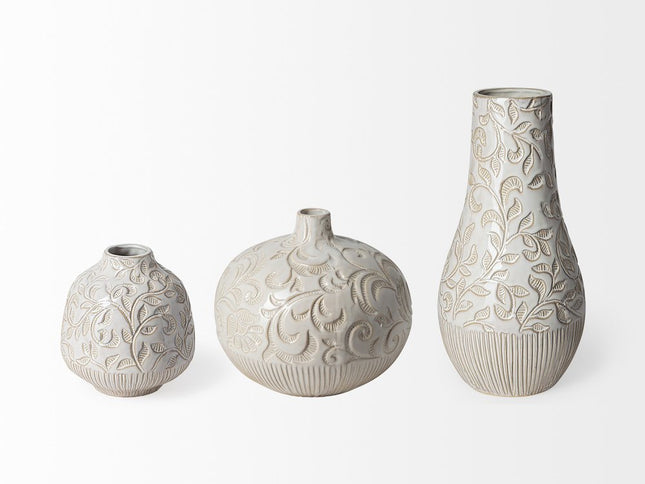 8" White Abstract Cylinder Ceramic Table Vase