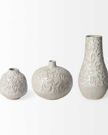 8" White Abstract Cylinder Ceramic Table Vase