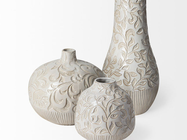 8" White Abstract Cylinder Ceramic Table Vase