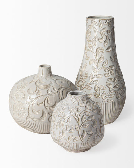 8" White Abstract Cylinder Ceramic Table Vase