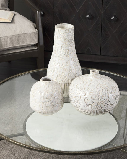 8" White Abstract Cylinder Ceramic Table Vase