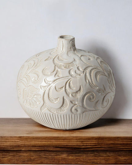 8" White Abstract Cylinder Ceramic Table Vase