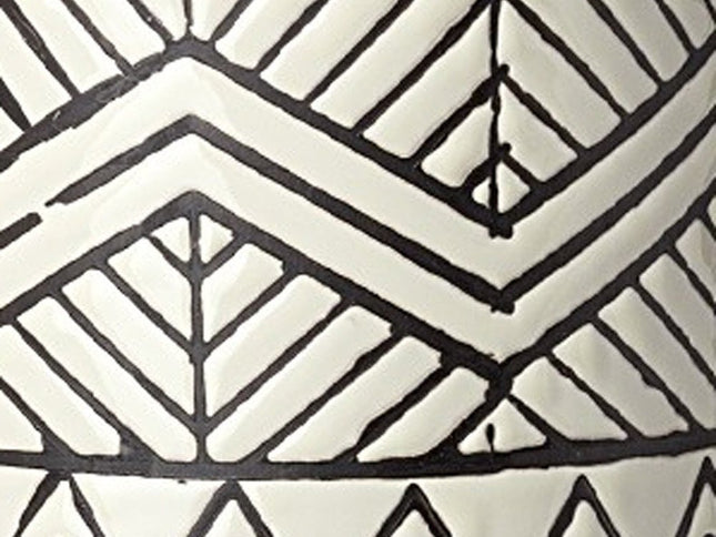 17" Cream and Charcoal Geometric Cylinder Ceramic Vase