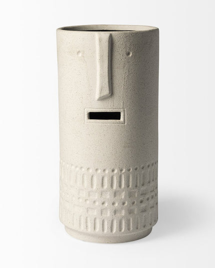 14" White Abstract Cylinder Ceramic Table Vase