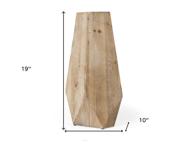 19" Natural Geometric Cylinder Solid Wood Table Vase