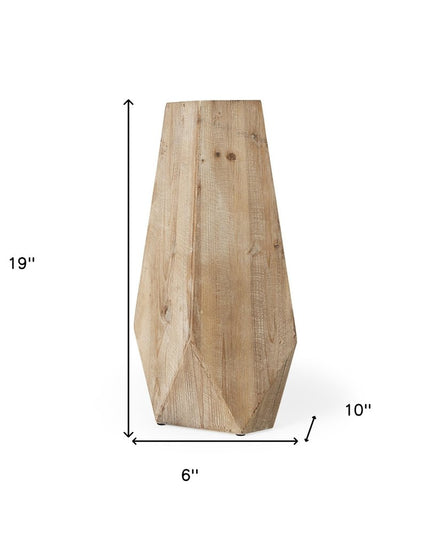19" Natural Geometric Cylinder Solid Wood Table Vase