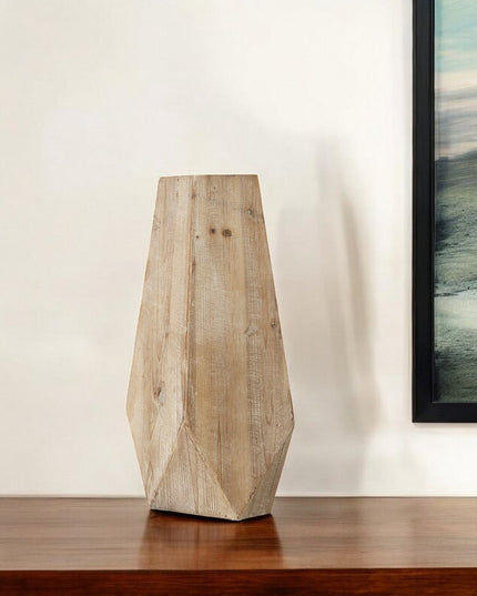 19" Natural Geometric Cylinder Solid Wood Table Vase