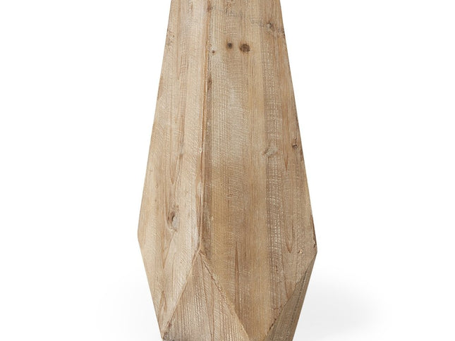 19" Natural Geometric Cylinder Solid Wood Table Vase