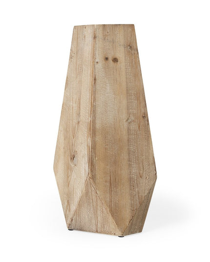 19" Natural Geometric Cylinder Solid Wood Table Vase