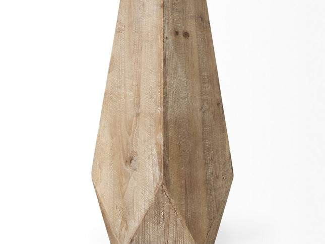 19" Natural Geometric Cylinder Solid Wood Table Vase