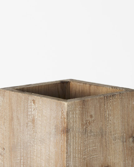 19" Natural Geometric Cylinder Solid Wood Table Vase