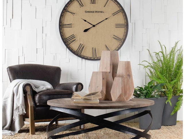 19" Natural Geometric Cylinder Solid Wood Table Vase