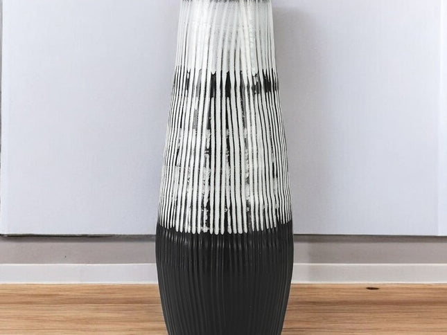 19" Black Gray And White Abstract Cylinder Ceramic Table Vase