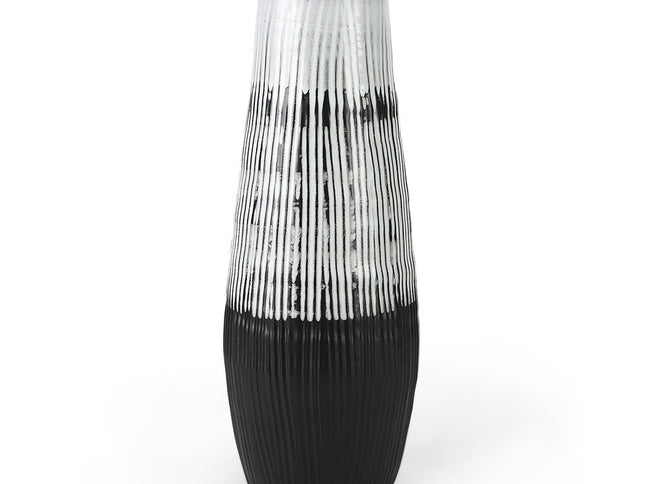 19" Black Gray And White Abstract Cylinder Ceramic Table Vase