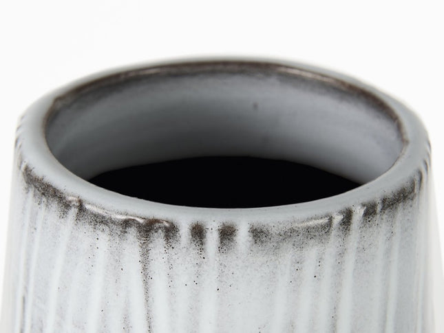 19" Black Gray And White Abstract Cylinder Ceramic Table Vase