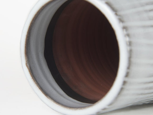 19" Black Gray And White Abstract Cylinder Ceramic Table Vase