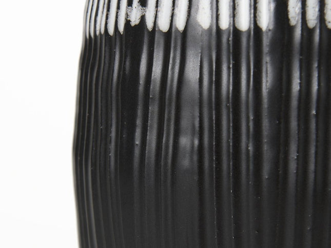 19" Black Gray And White Abstract Cylinder Ceramic Table Vase