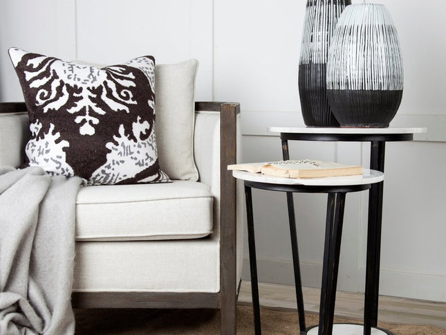 19" Black Gray And White Abstract Cylinder Ceramic Table Vase