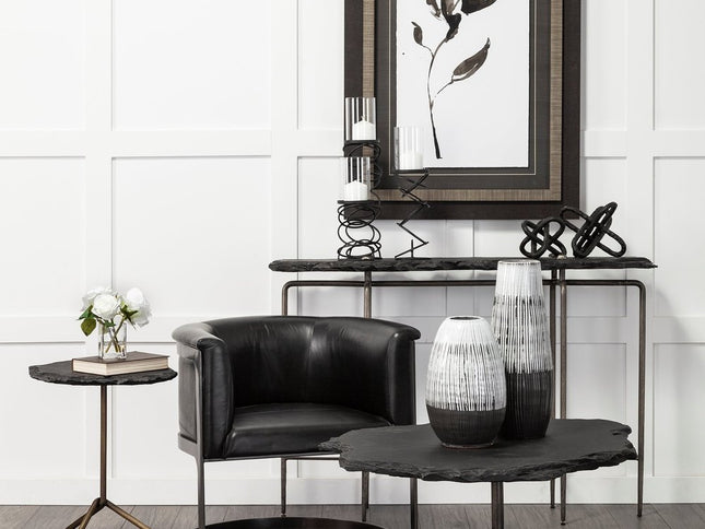 19" Black Gray And White Abstract Cylinder Ceramic Table Vase