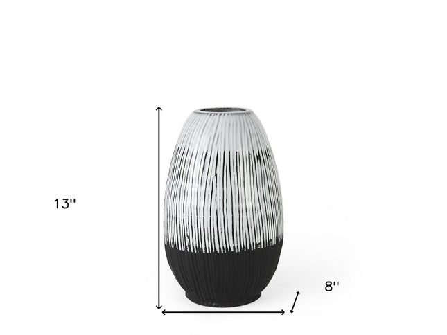 13" Black Gray And White Abstract Cylinder Ceramic Table Vase