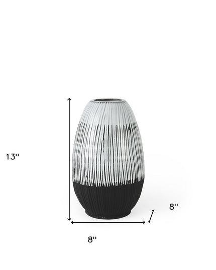 13" Black Gray And White Abstract Cylinder Ceramic Table Vase