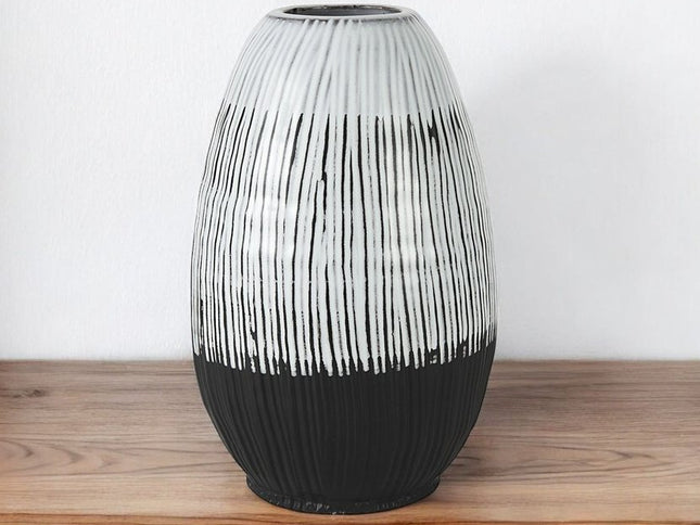 13" Black Gray And White Abstract Cylinder Ceramic Table Vase