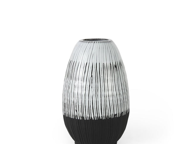 13" Black Gray And White Abstract Cylinder Ceramic Table Vase