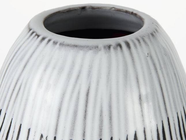 13" Black Gray And White Abstract Cylinder Ceramic Table Vase