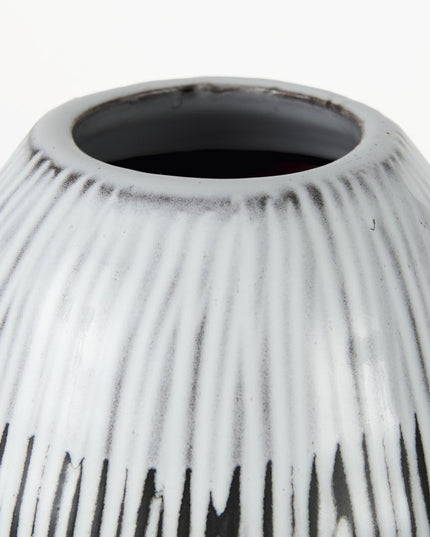 13" Black Gray And White Abstract Cylinder Ceramic Table Vase