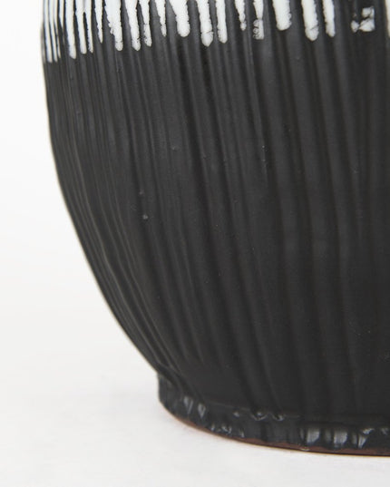 13" Black Gray And White Abstract Cylinder Ceramic Table Vase