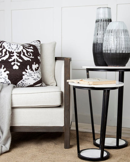 13" Black Gray And White Abstract Cylinder Ceramic Table Vase