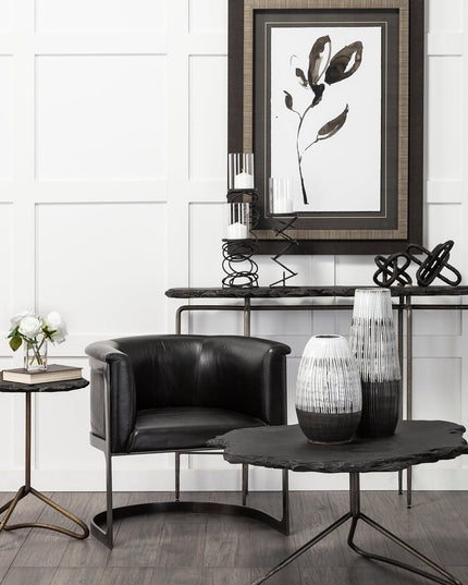 13" Black Gray And White Abstract Cylinder Ceramic Table Vase