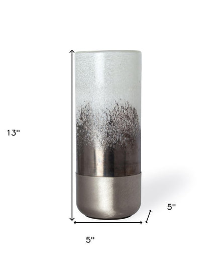 13" White Abstract Crystal Glass Cylinder Table Vase