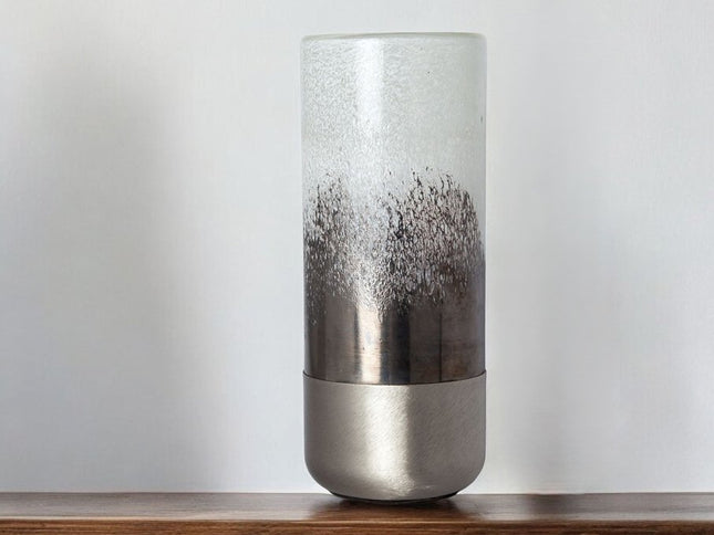 13" White Abstract Crystal Glass Cylinder Table Vase