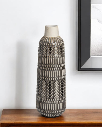 14" Gray Abstract Cylinder Ceramic Table Vase