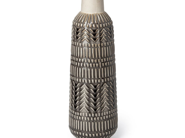 14" Gray Abstract Cylinder Ceramic Table Vase