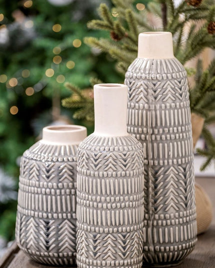 14" Gray Abstract Cylinder Ceramic Table Vase