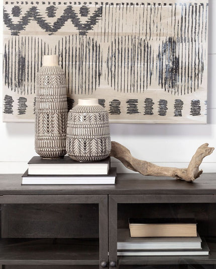 14" Gray Abstract Cylinder Ceramic Table Vase