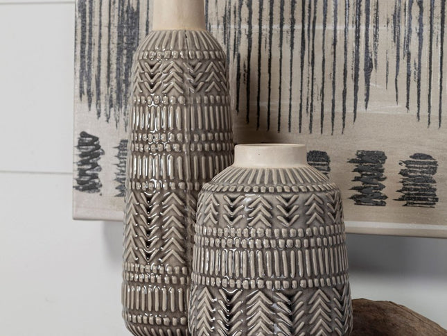 14" Gray Abstract Cylinder Ceramic Table Vase