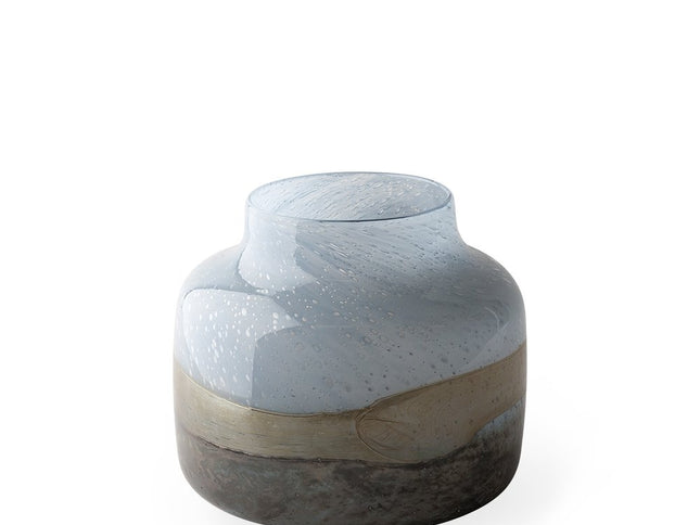 9" Blue And Brown Seeded Glass Table Vase