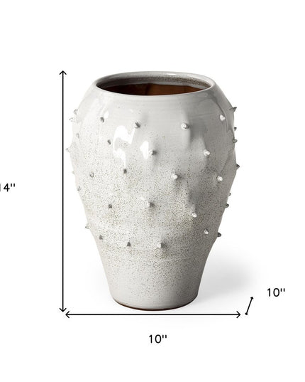 14" White Abstract Cylinder Ceramic Table Vase