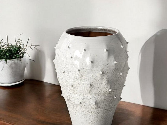 14" White Abstract Cylinder Ceramic Table Vase