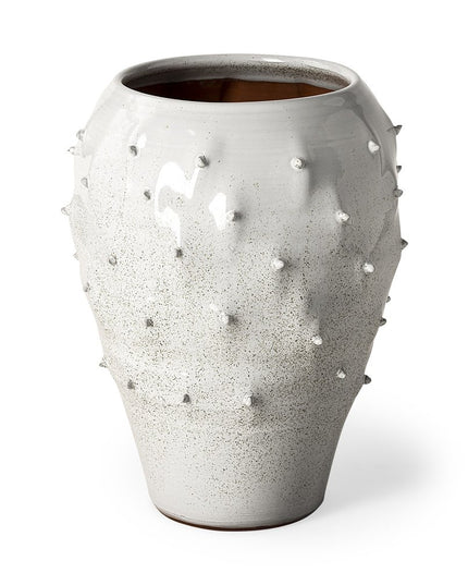 14" White Abstract Cylinder Ceramic Table Vase