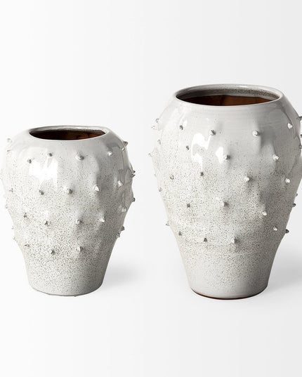 14" White Abstract Cylinder Ceramic Table Vase