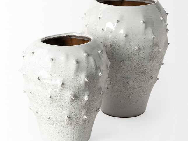 14" White Abstract Cylinder Ceramic Table Vase